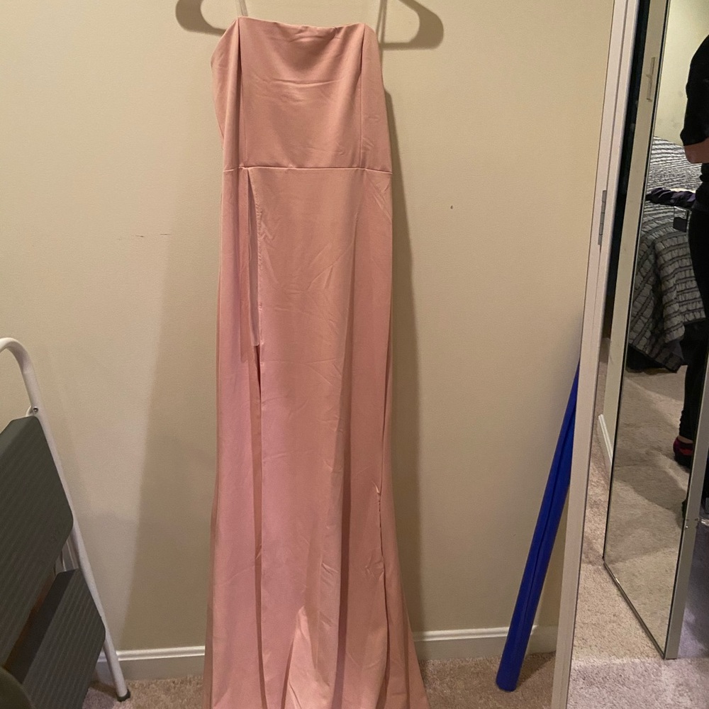 Strapless blush pink maxi dress